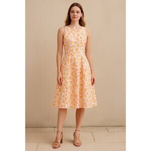 Liz Claiborne A-Line Sleeveless Dress Sz 6 Pink Yellow Floral Print Lined Swing